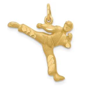 14K Gold Men's Karate Charm with Brushed Diamond-Cut Finish