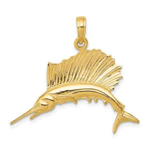 14K Gold Men's Sailfish Pendant with Polished Solid Finish