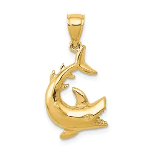 14K Gold Men's Shark Pendant, Solid Casted, Yellow Finish