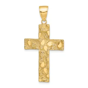 14K Gold Nugget Style Cross Pendant with Polished Textured Finish