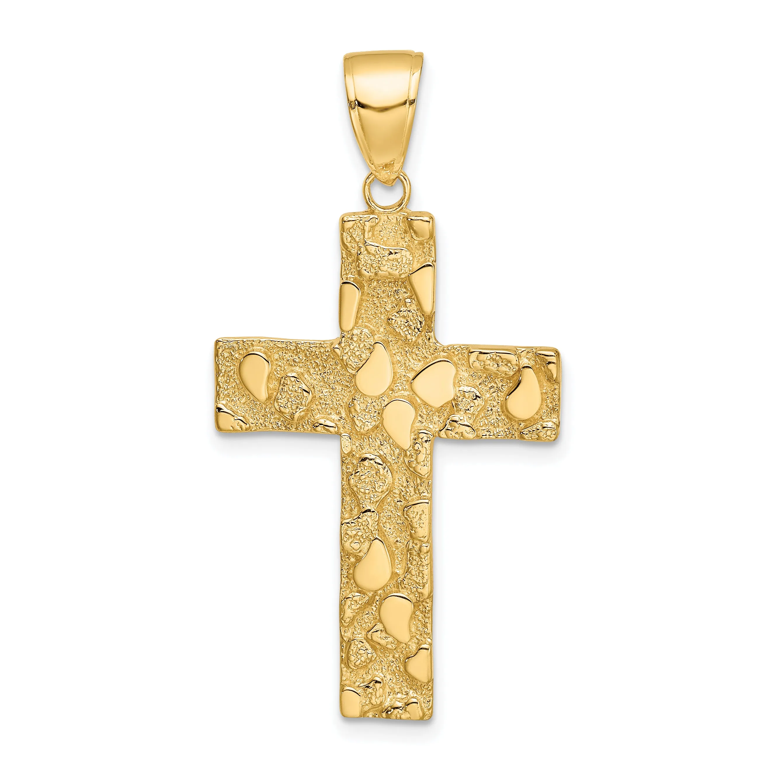 14K Gold Nugget Style Cross Pendant with Polished Textured Finish