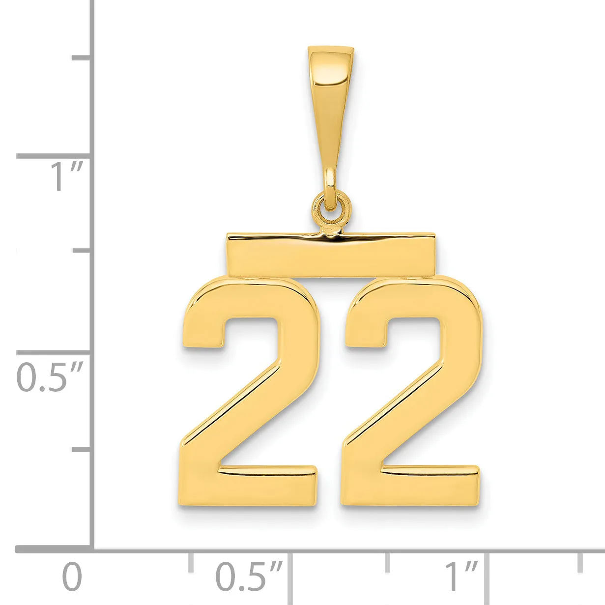 14K Gold Number 22 Polished Charm Elegant Medium Size