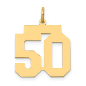 14K Gold Number 50 Charm with Polished Finish  Laser Cut Medium