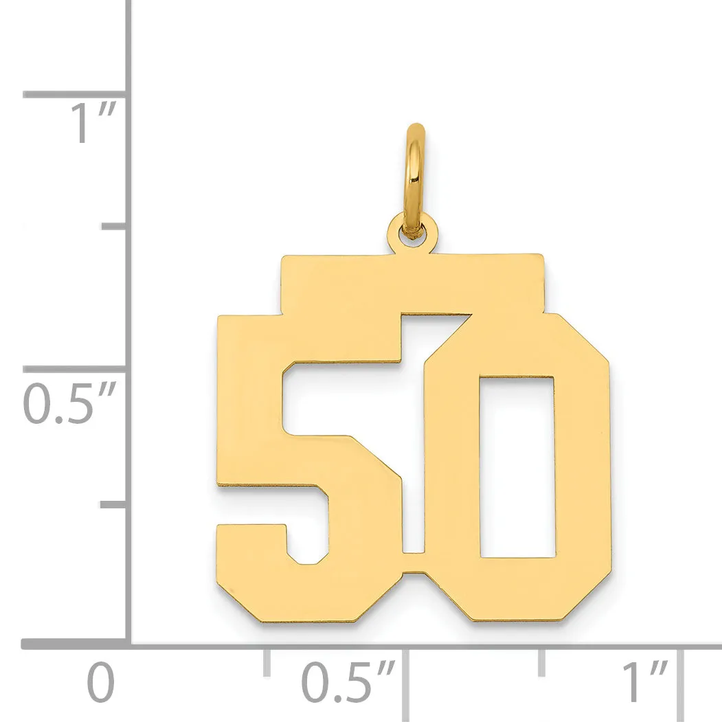 14K Gold Number 50 Charm with Polished Finish  Laser Cut Medium