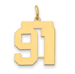 14K Gold Number 91 Charm with Polished Finish Medium Size