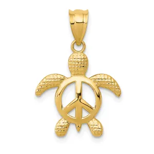 14K Gold Peace Turtle Pendant with Polished Finish for Men