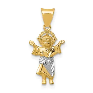 14K Gold Polished Baby Jesus Pendant with Rhodium Accent