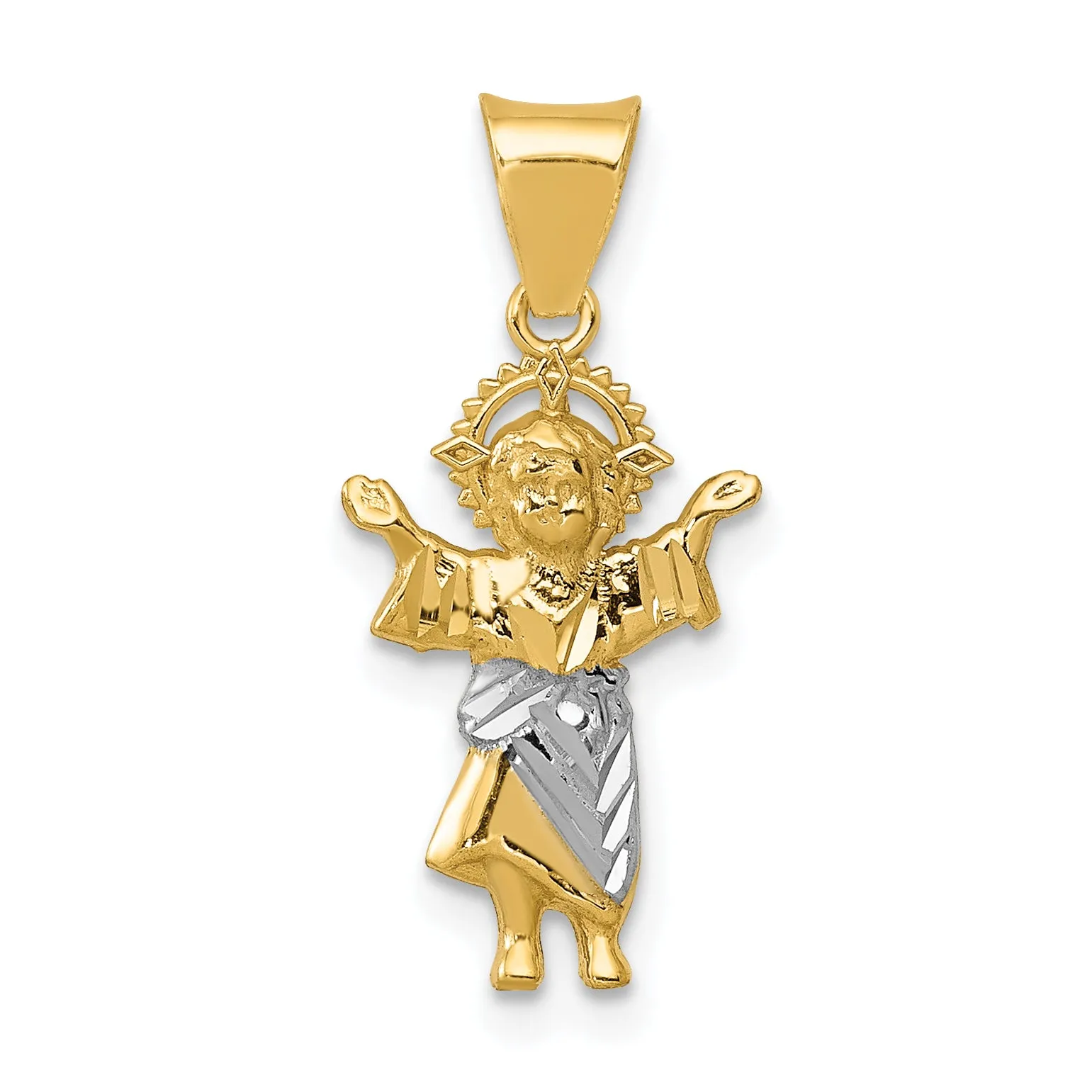 14K Gold Polished Baby Jesus Pendant with Rhodium Accent