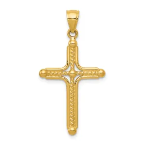 14K Gold Polished Braided Cross Pendant with Flat Back Design