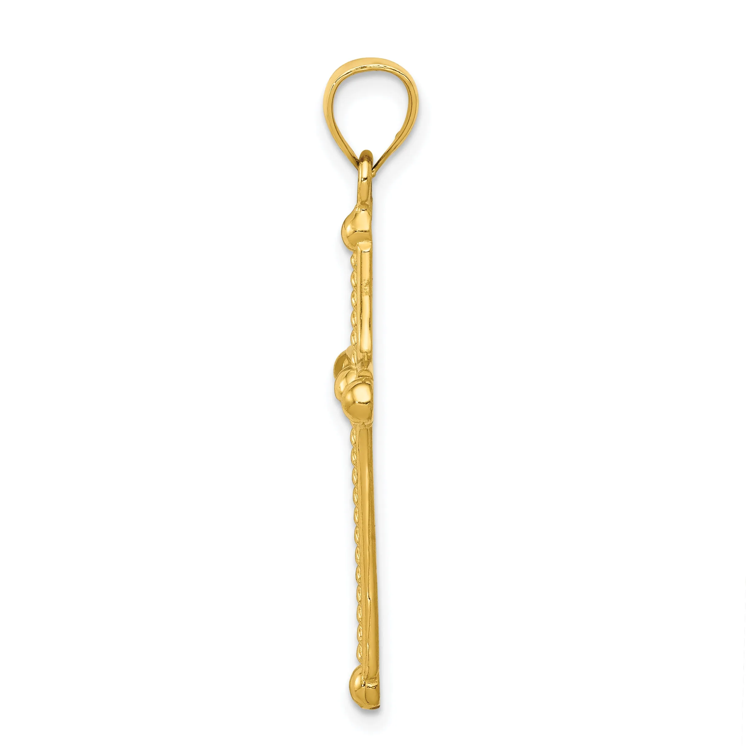 14K Gold Polished Braided Cross Pendant with Flat Back Design