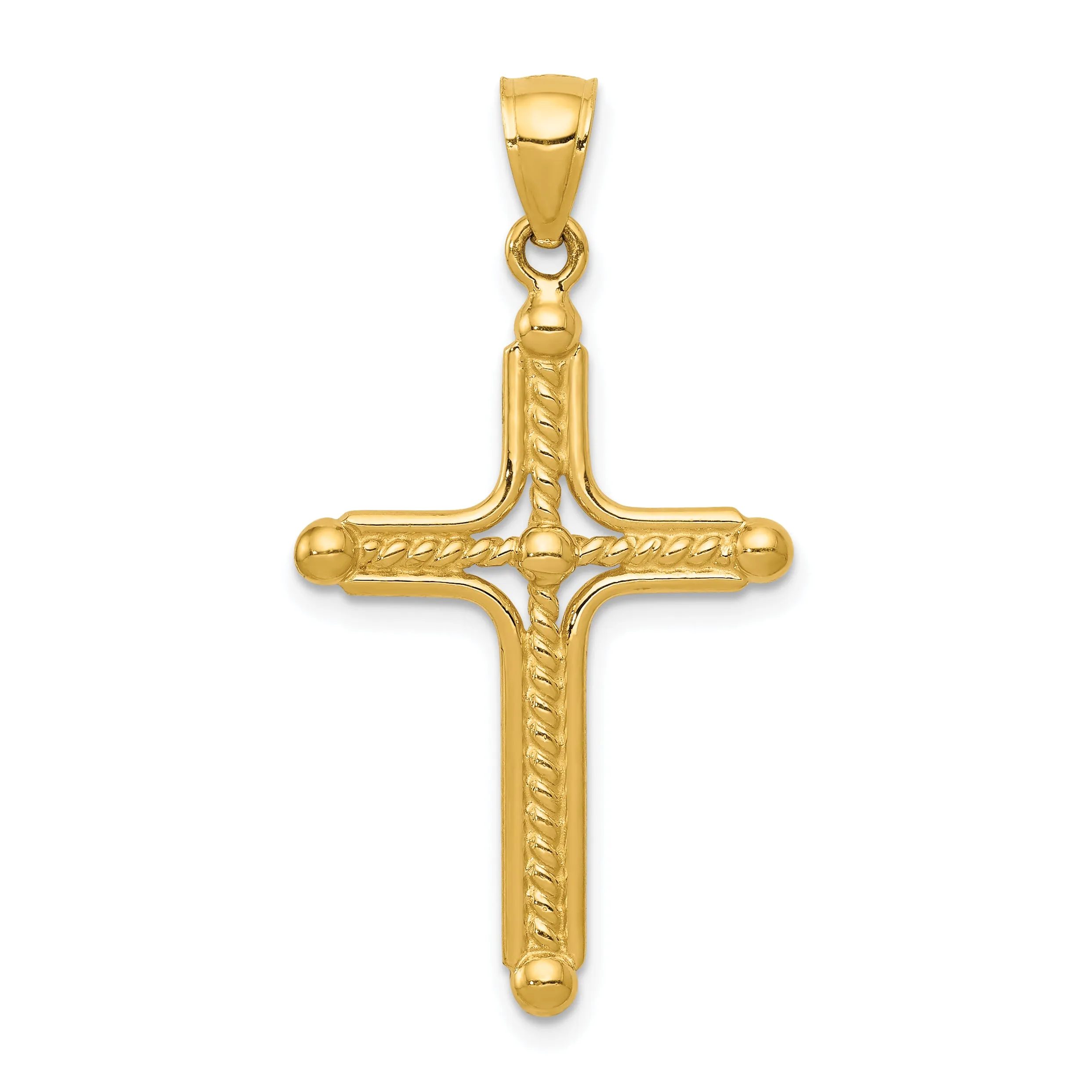 14K Gold Polished Braided Cross Pendant with Flat Back Design