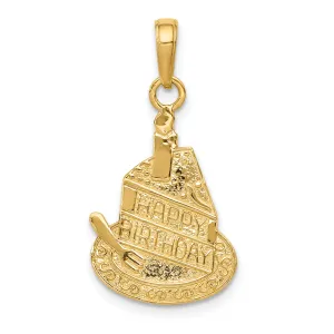 14K Gold Polished Cake Pendant with Candle Birthday Charm Gift