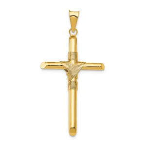 14K Gold Polished Cross Pendant with Center Wrap  Elegant 3D Design