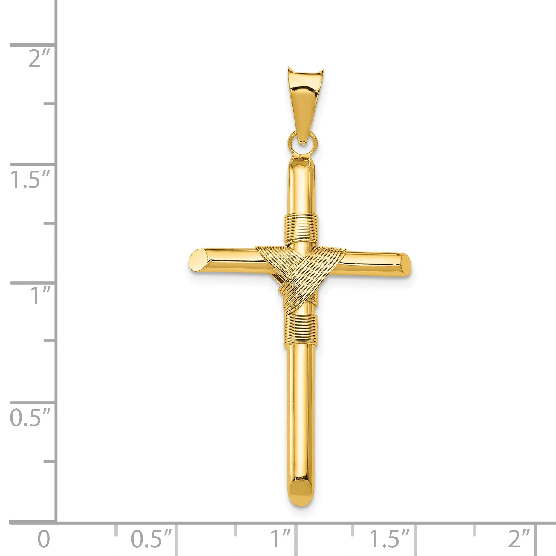 14K Gold Polished Cross Pendant with Center Wrap  Elegant 3D Design