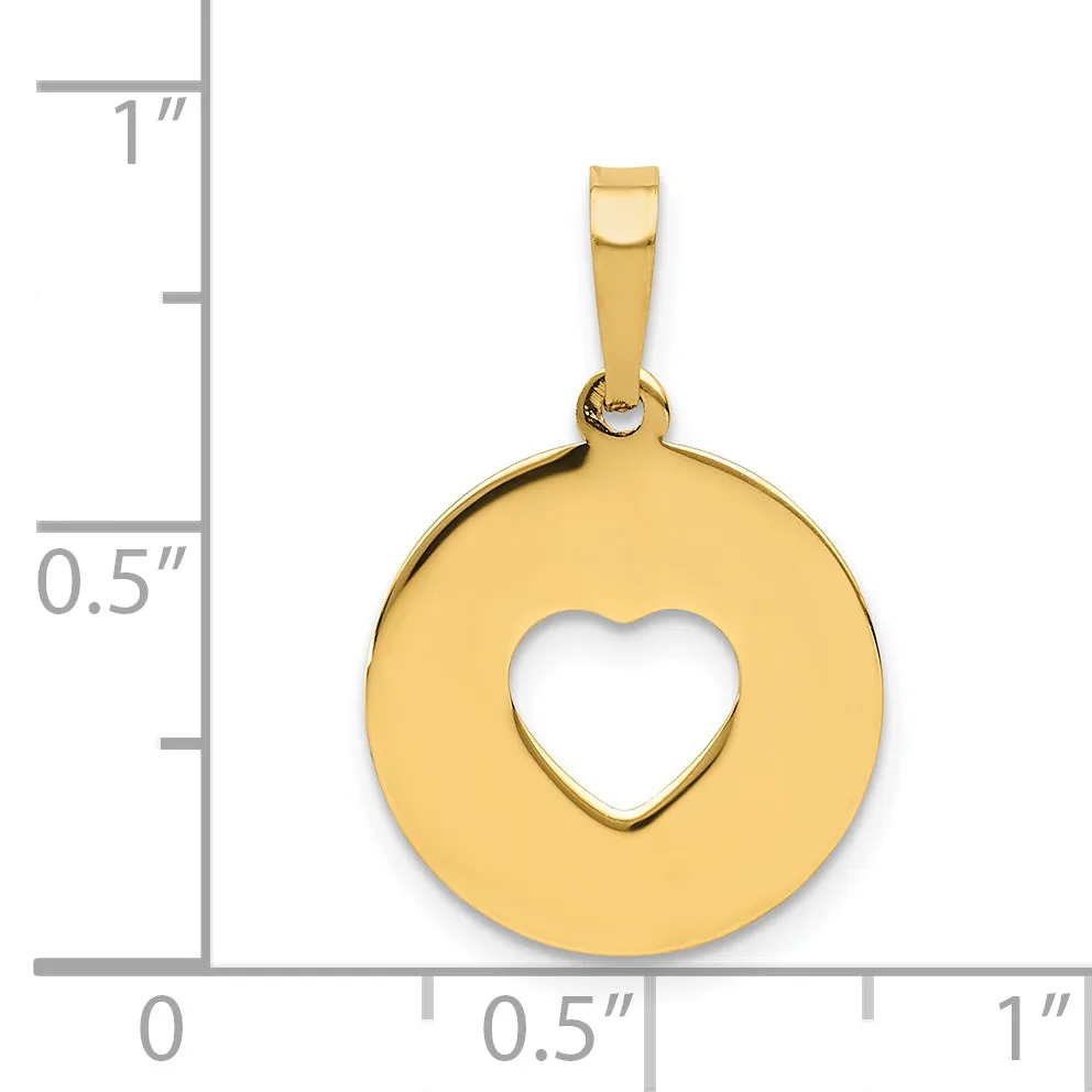 14K Gold Polished Cut-Out Heart Disc Pendant  Elegant Laser-Cut Design