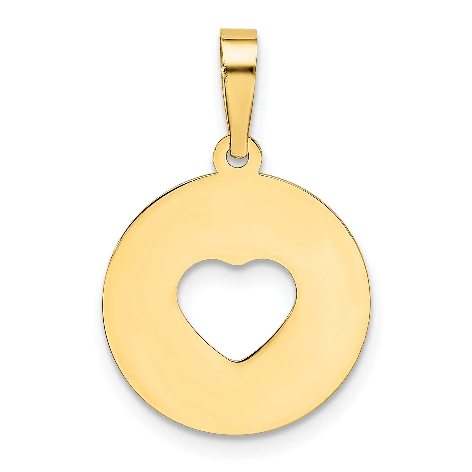 14K Gold Polished Cut-Out Heart Disc Pendant  Elegant Laser-Cut Design