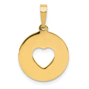 14K Gold Polished Cut-Out Heart Disc Pendant  Elegant Laser-Cut Design