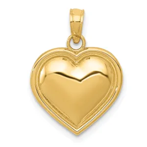 14K Gold Polished Domed Heart Pendant Elegant Casted Design by Sophia Jewelers
