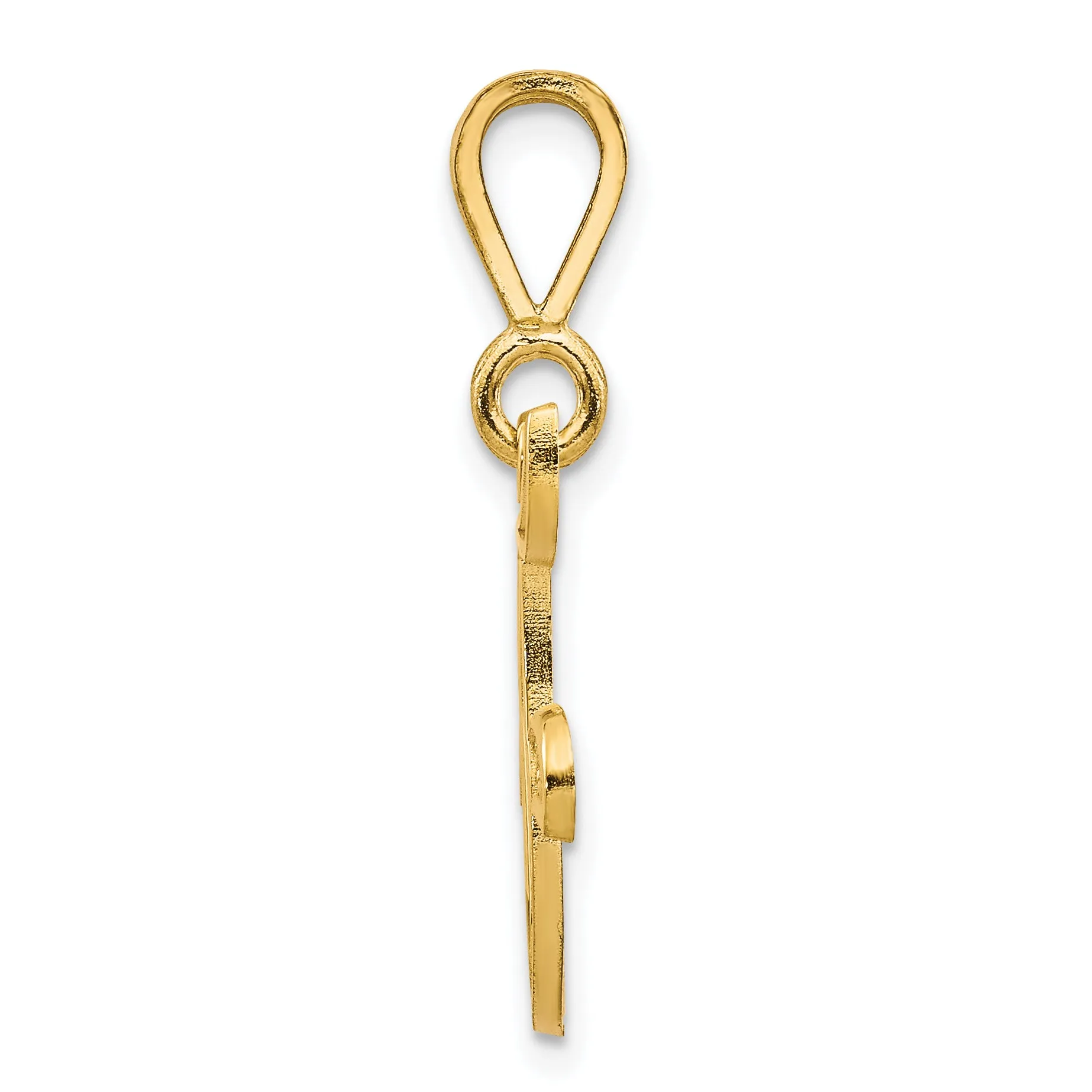 14K Gold Polished Filigree Initial F Pendant  Elegant Large Script Design