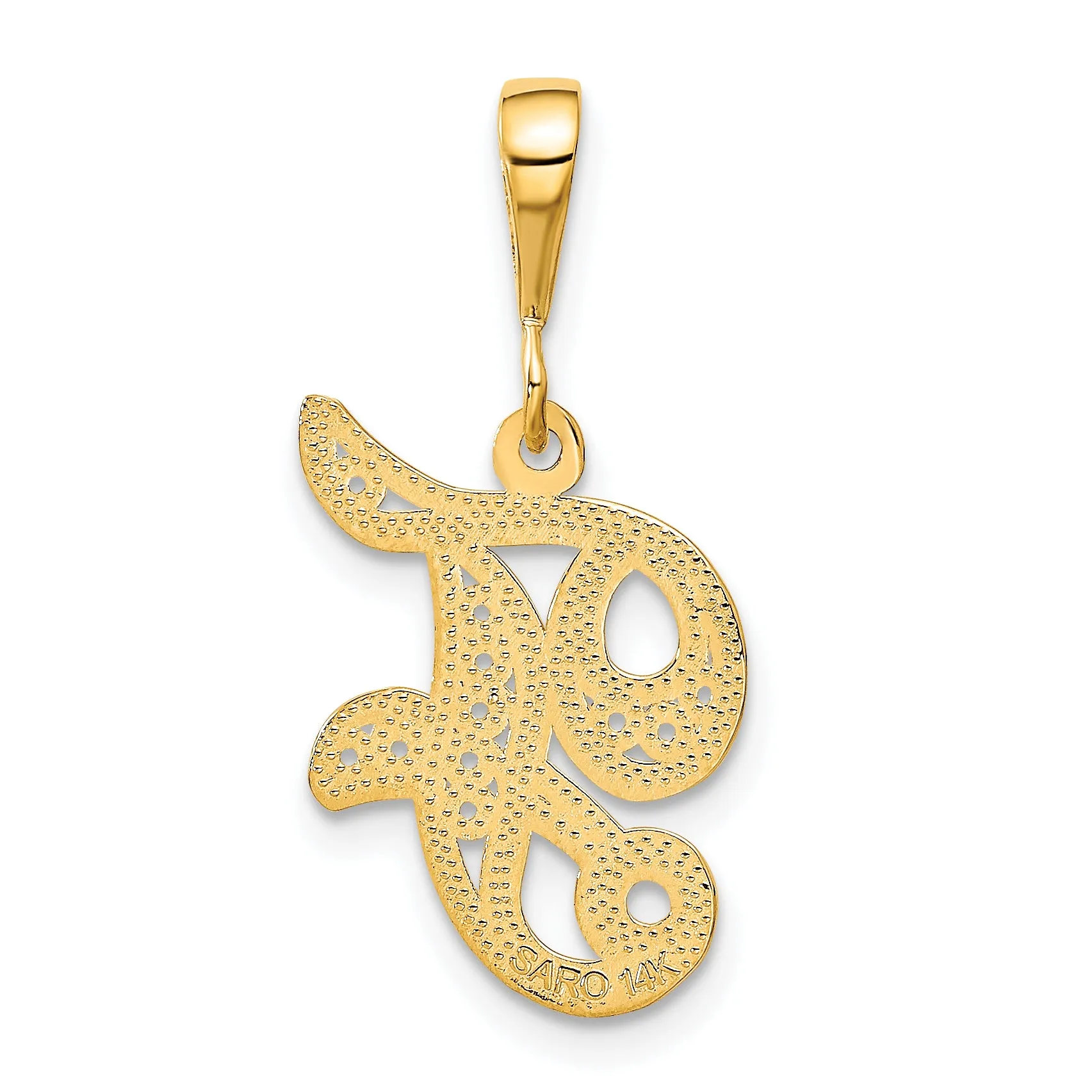 14K Gold Polished Filigree Initial F Pendant  Elegant Large Script Design