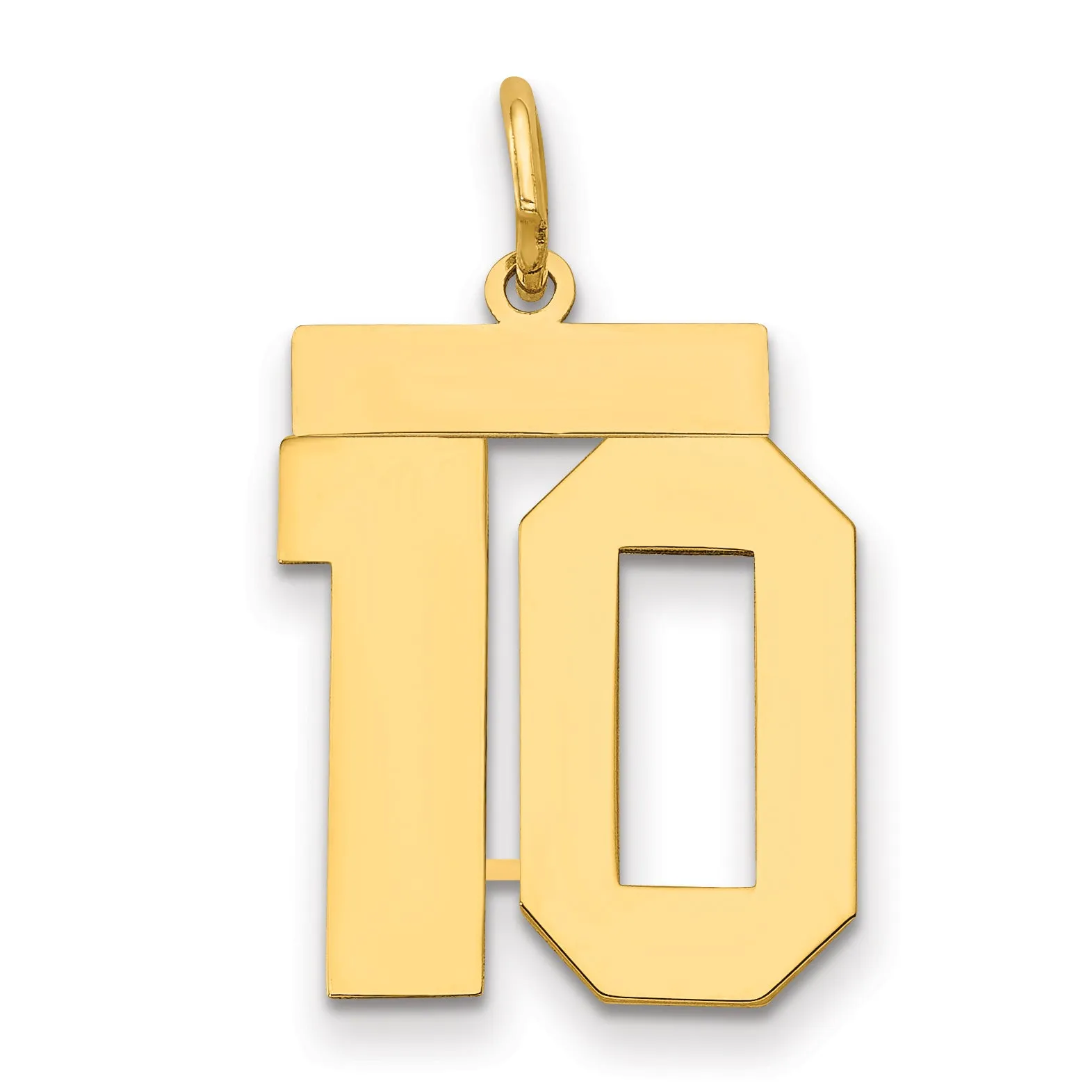 14K Gold Polished Number 10 Charm with Laser Cut Design