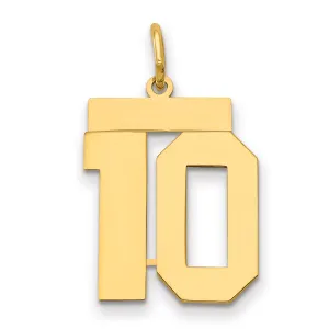 14K Gold Polished Number 10 Charm with Laser Cut Design