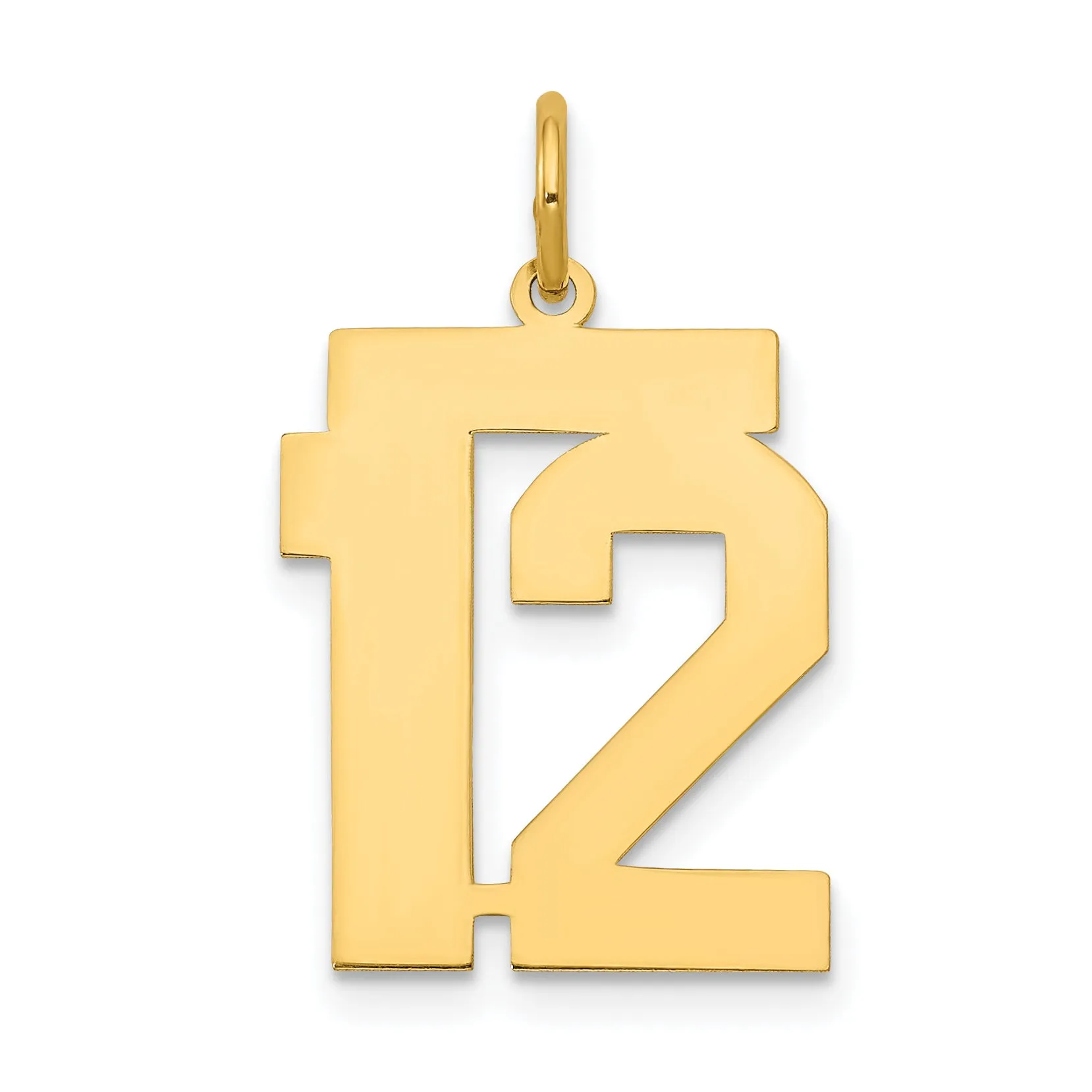 14K Gold Polished Number 12 Charm in Elegant Laser-Cut Design