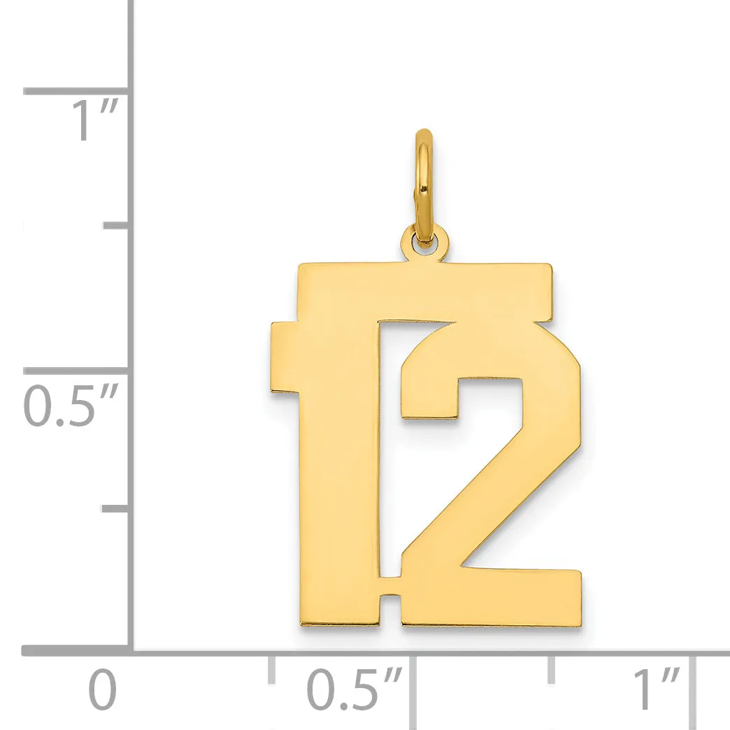 14K Gold Polished Number 12 Charm in Elegant Laser-Cut Design