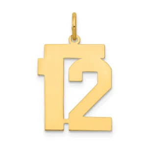 14K Gold Polished Number 12 Charm in Elegant Laser-Cut Design