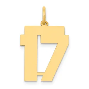 14K Gold Polished Number 17 Charm Laser Cut Medium