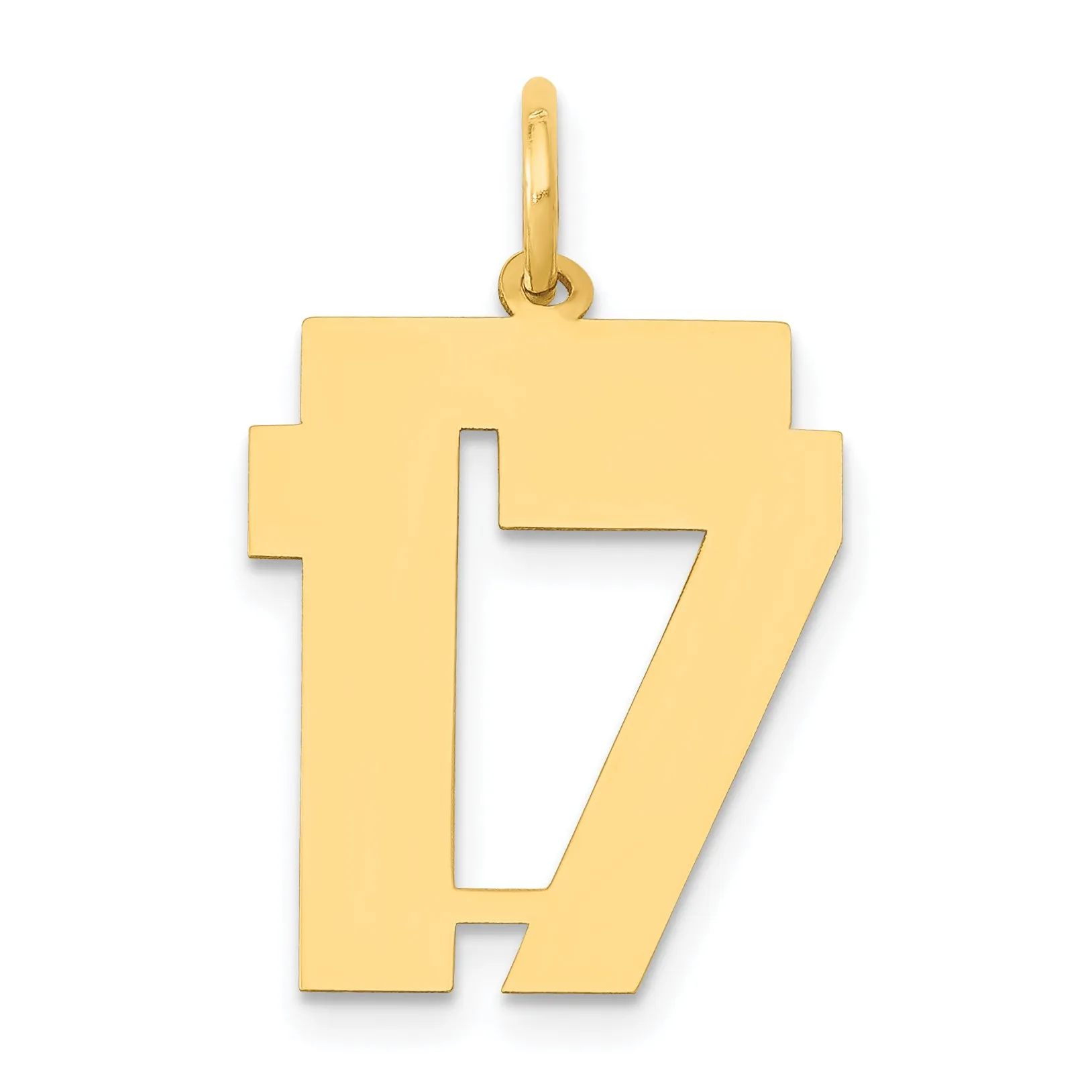 14K Gold Polished Number 17 Charm Laser Cut Medium