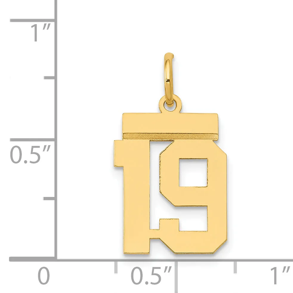 14K Gold Polished Number 19 Charm with Laser Cut Design
