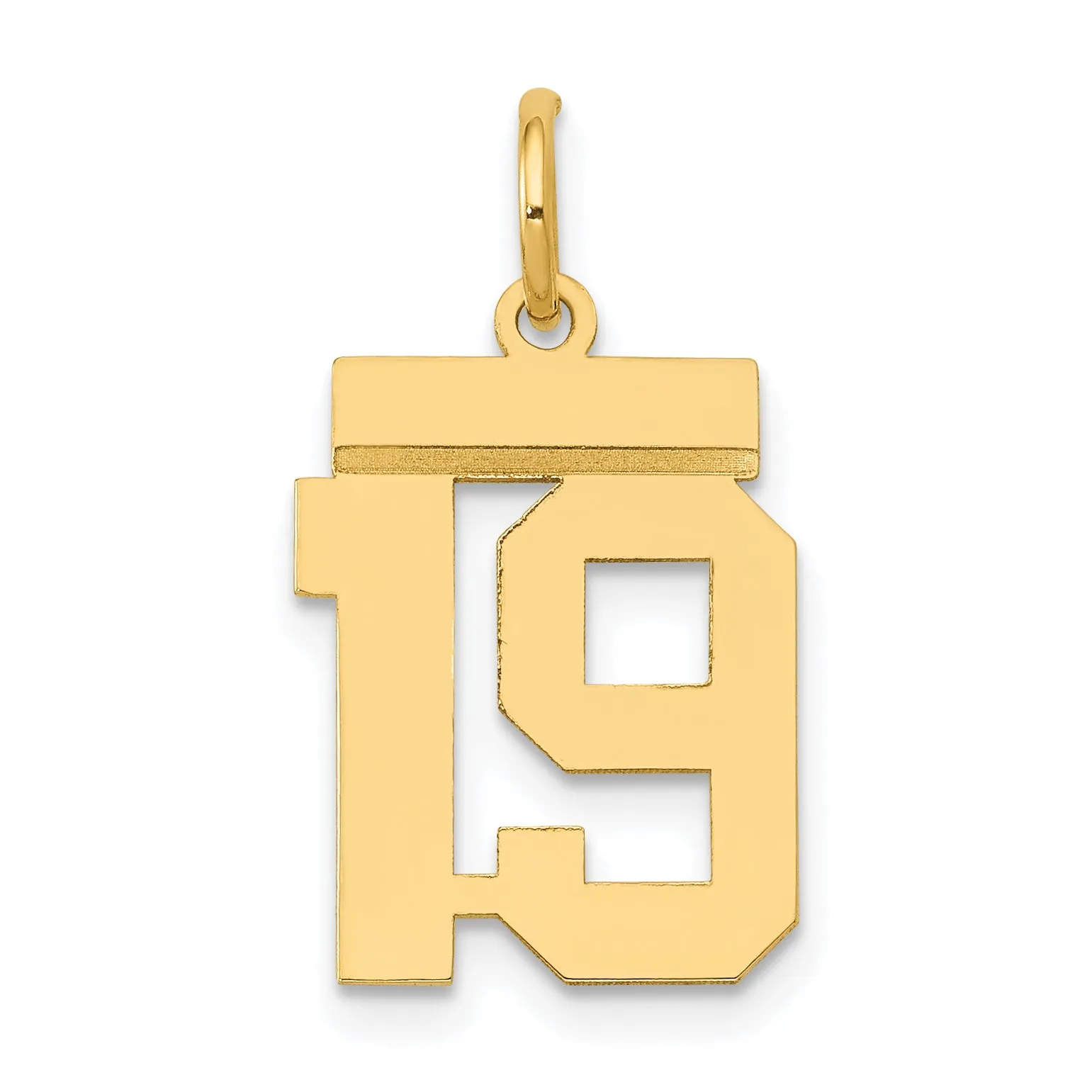 14K Gold Polished Number 19 Charm with Laser Cut Design
