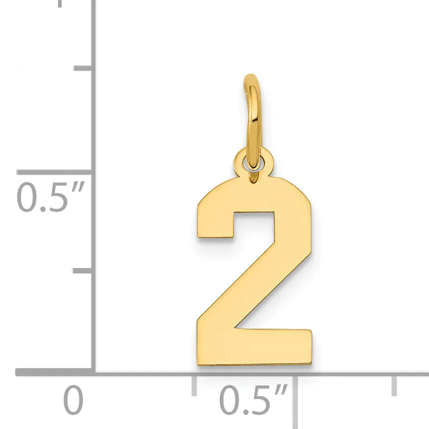 14K Gold Polished Number 2 Charm  Small, Elegant Laser-Cut Design