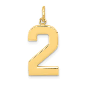14K Gold Polished Number 2 Large Charm  Elegant Cast Design for Pendants