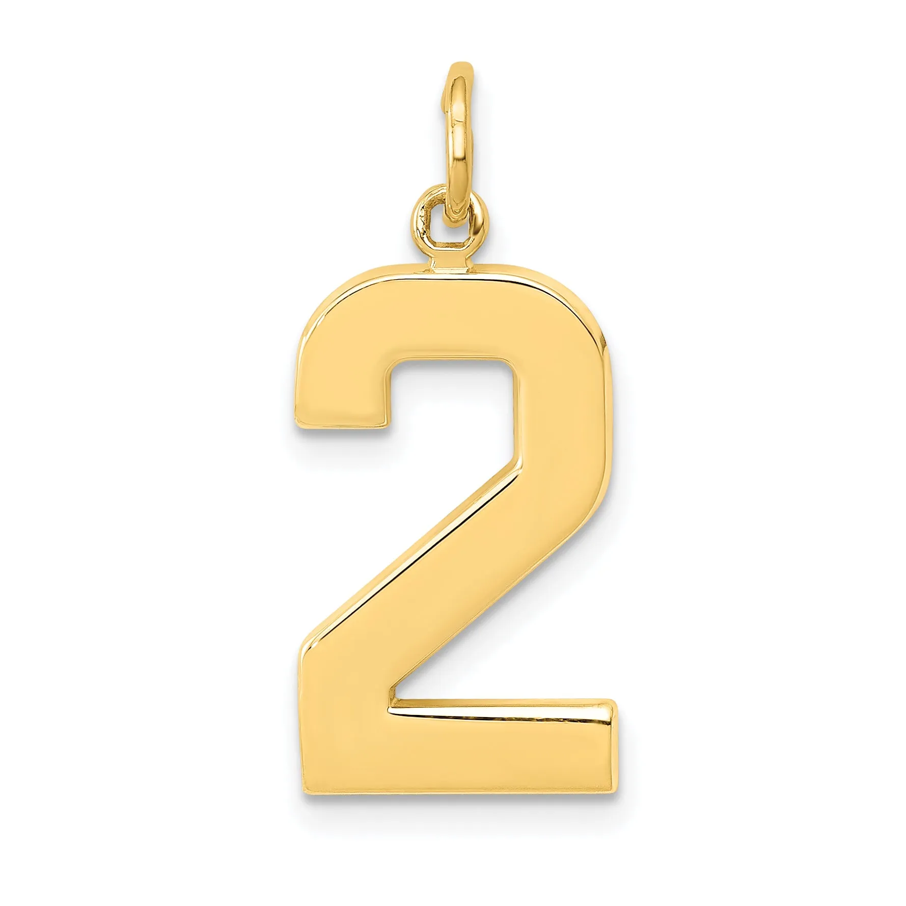14K Gold Polished Number 2 Large Charm  Elegant Cast Design for Pendants