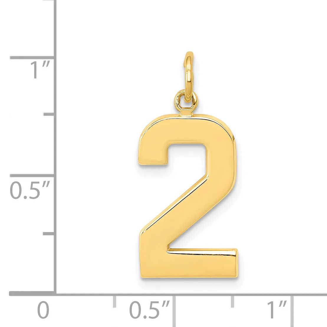 14K Gold Polished Number 2 Large Charm  Elegant Cast Design for Pendants