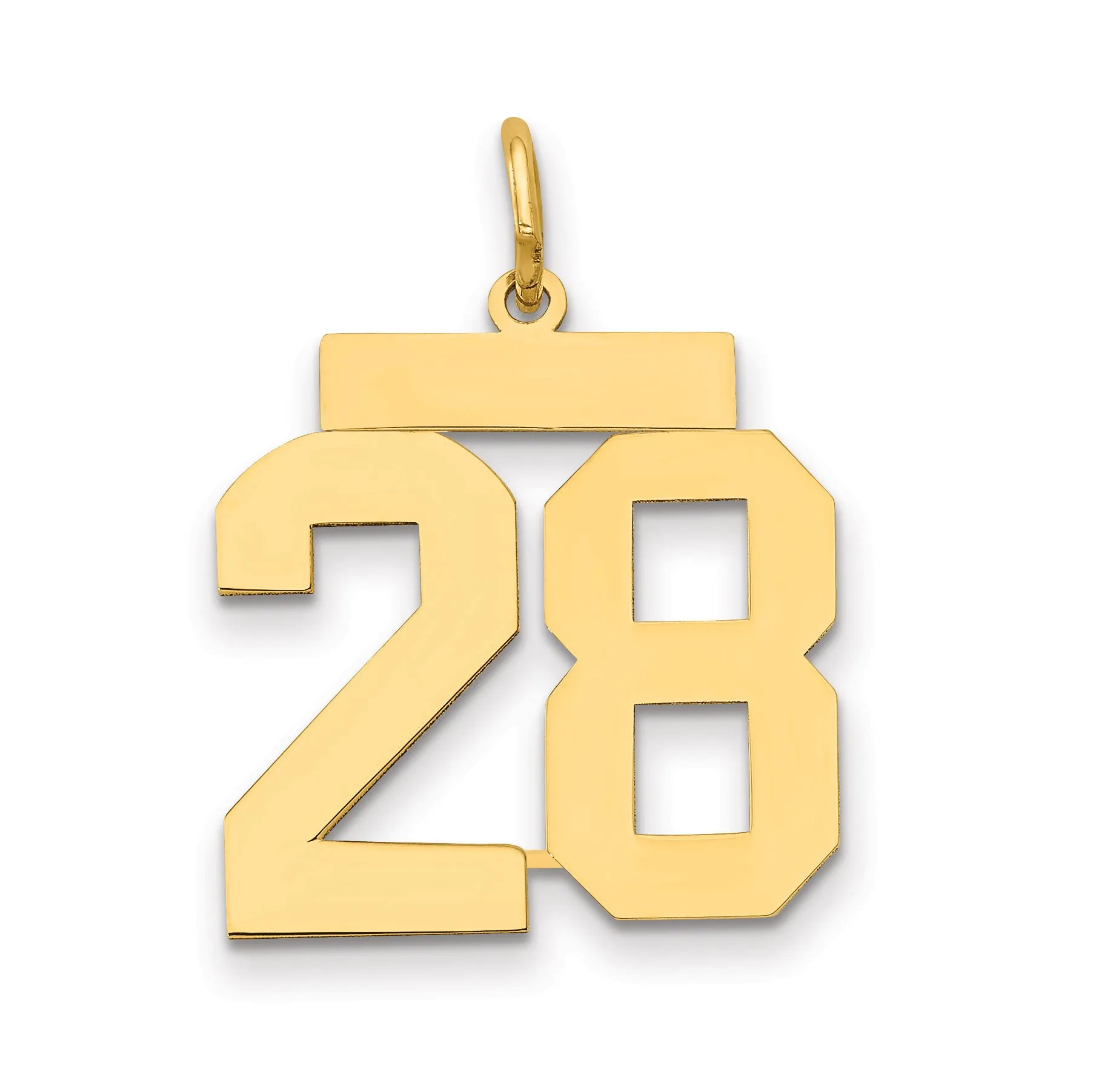 14K Gold Polished Number 28 Charm  Laser Cut Medium Design