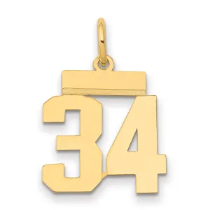 14K Gold Polished Number 34 Charm Small Laser-Cut Elegant Design