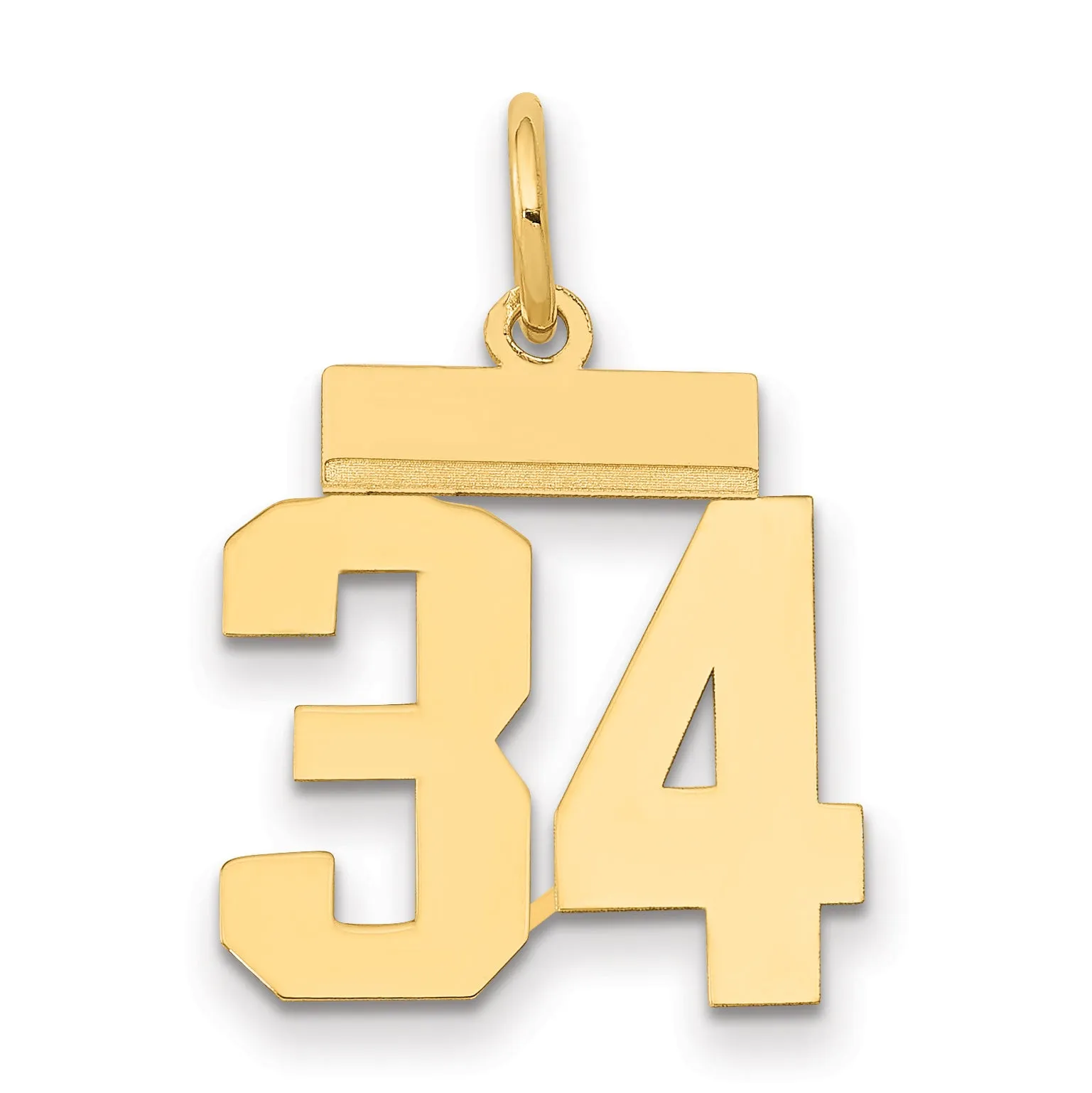14K Gold Polished Number 34 Charm Small Laser-Cut Elegant Design