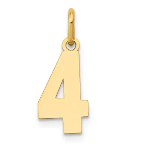 14K Gold Polished Number 4 Charm Laser Cut, Small