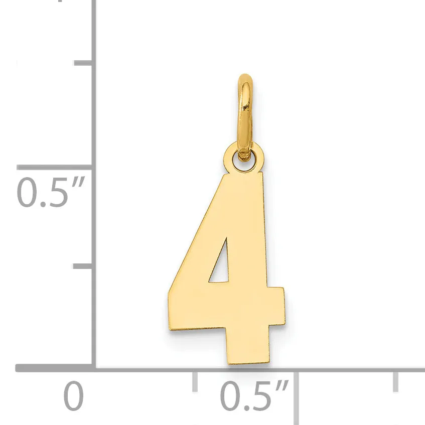 14K Gold Polished Number 4 Charm Laser Cut, Small