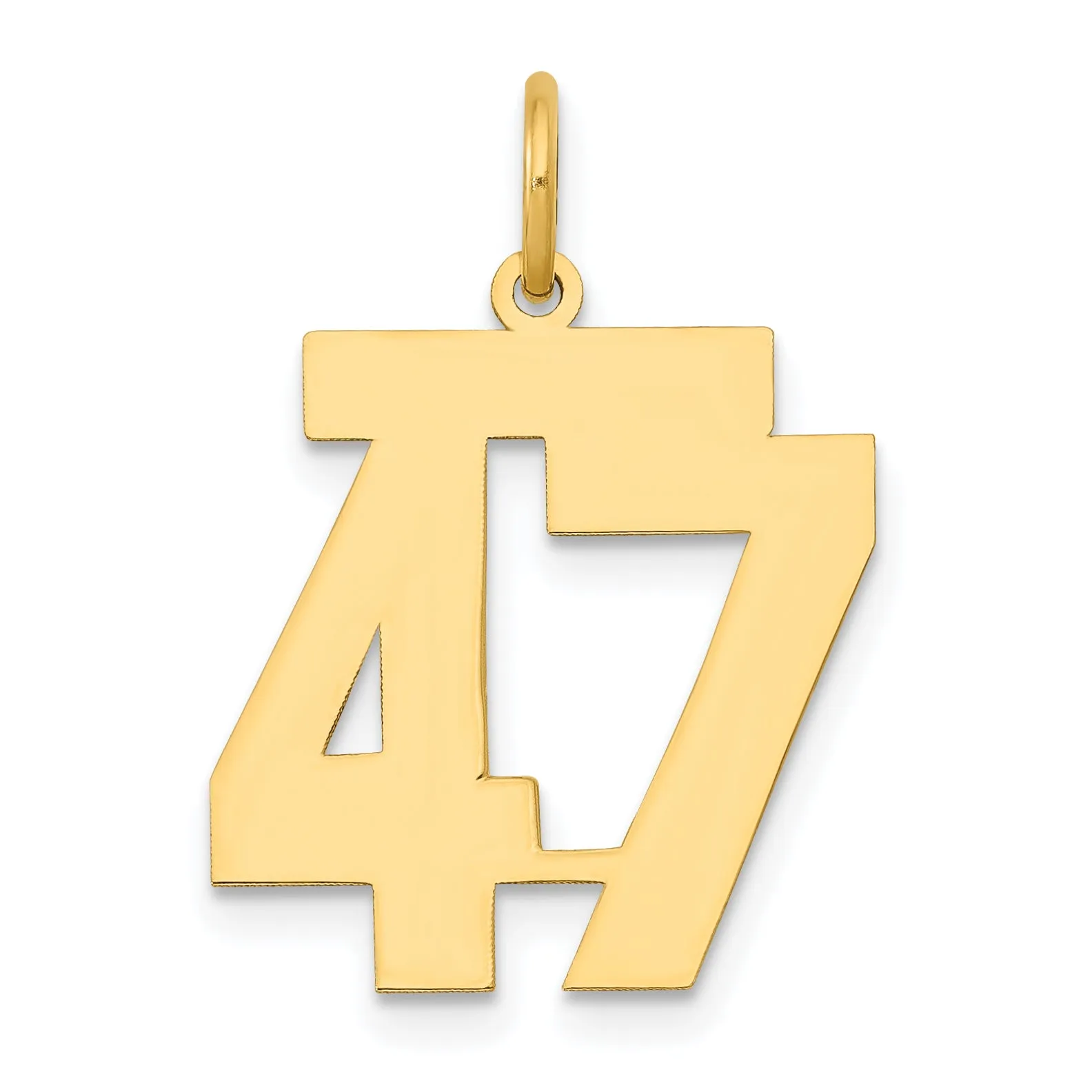 14K Gold Polished Number 47 Charm Laser Cut Medium Size