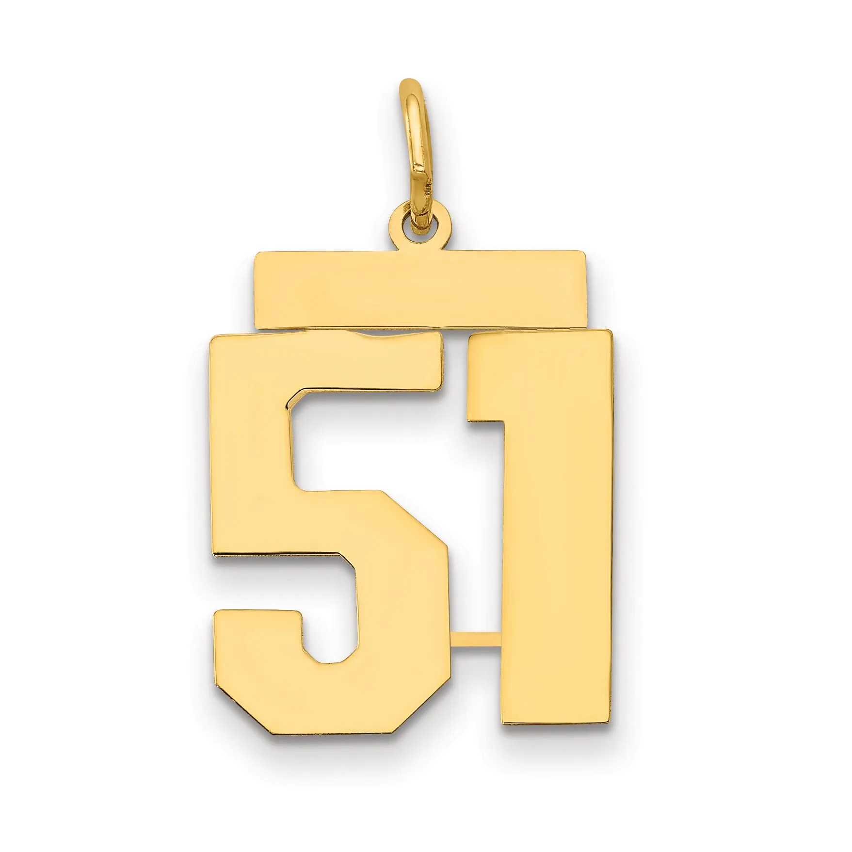 14K Gold Polished Number 51 Charm Medium Laser-Cut Pendant