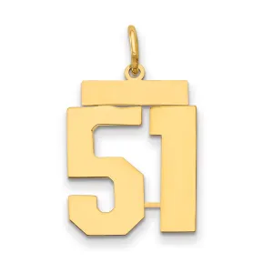 14K Gold Polished Number 51 Charm Medium Laser-Cut Pendant
