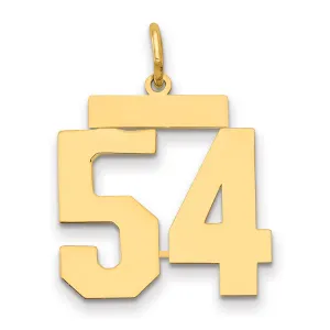 14K Gold Polished Number 54 Charm Laser Cut Medium Size
