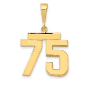14K Gold Polished Number 75 Charm Medium Size Classic Design