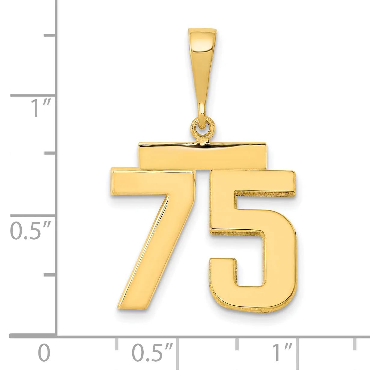 14K Gold Polished Number 75 Charm Medium Size Classic Design