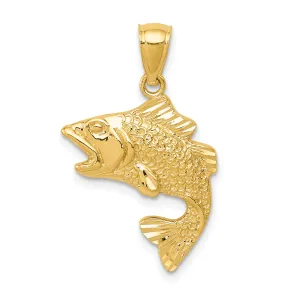 14K Gold Polished Textured Bass Pendant for Men  Solid, Casted Design