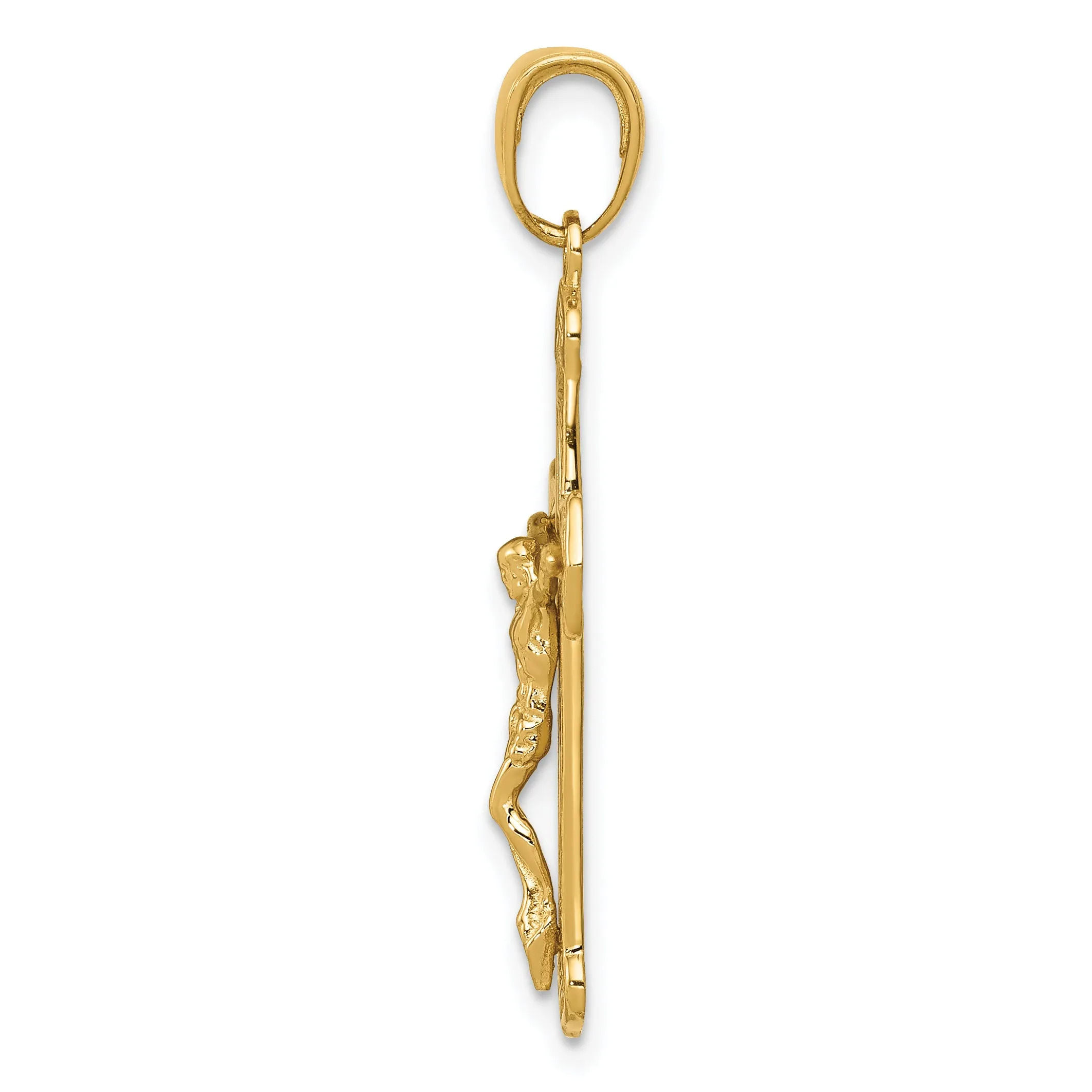 14K Gold Polished Textured Crucifix Pendant Elegant Solid Design
